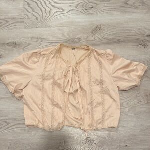 Free People Peach Lace-Trim Tie-Front Top